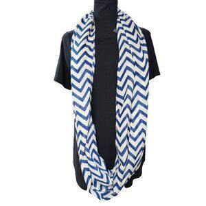 Blue and White Zig-Zag Design Sheer Infinity Scarf 34x31 Folded